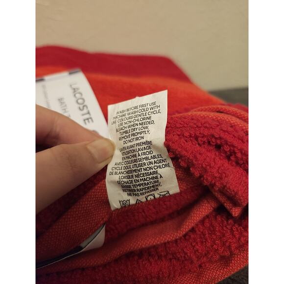 Lacoste Bath Towel 100% Cotton 30" x 52" Red Big Crocodile Logo A - Picture 4 of 5